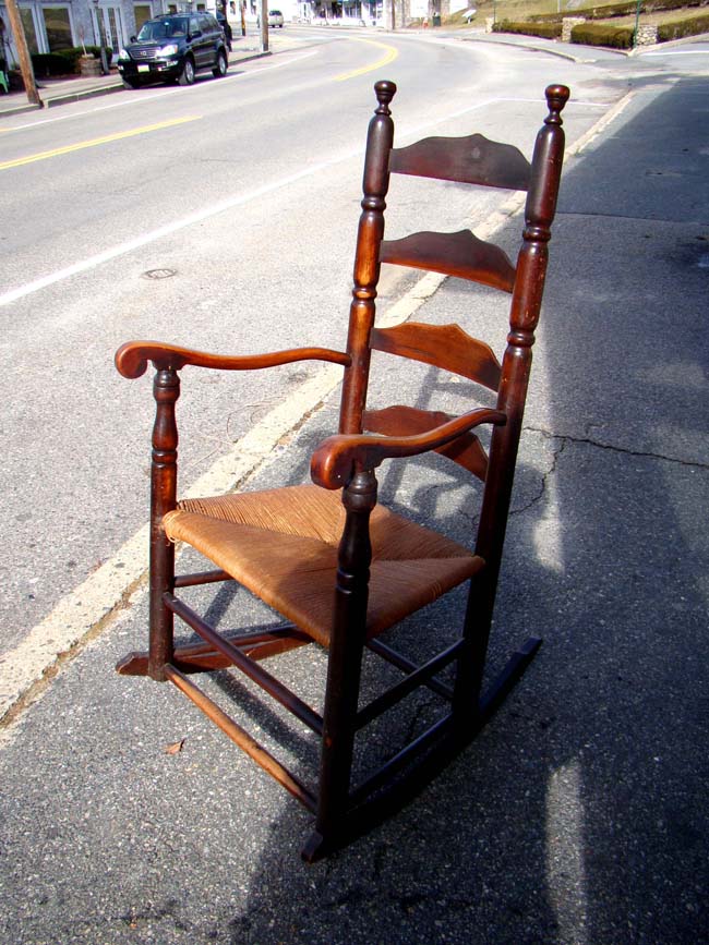 An 18th century New England Ladder back armchair circa 1760 converted to a rocker circa 1800 — image 4